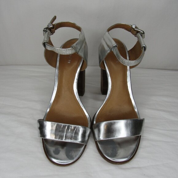 Coach LEXEY Metallic Silver Stacked Heels 4.5" Women's 8.5 - Picture 2 of 10